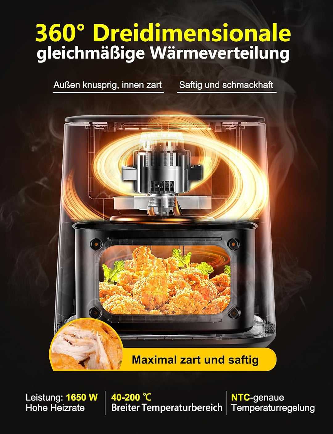 7,2L Heissluftfritteuse Airfryer mit Sichtfenster, 11-in-1 Air Fryer XXL mit Warm halten, Vorheizfun