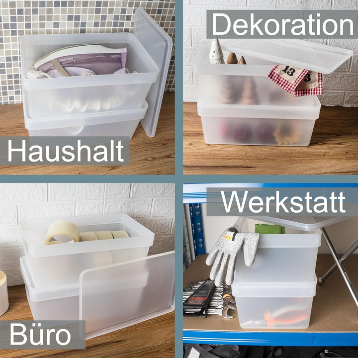 9x Ordnungsbox mit Deckel - stapelbar - milchig-transparent - Schuhbox - 14,5 cm hoch | 21,5x36x14,5