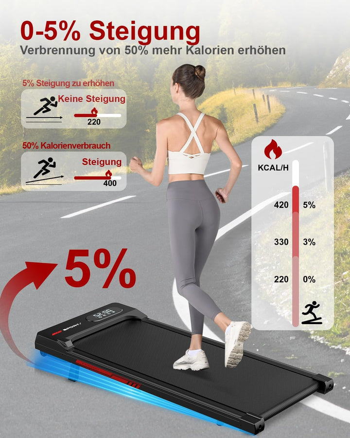 Dskeuzeew Laufband Walking Pad mit Neigung - Laufbänder für Zuhause Büro Steigung Schreibtisch Laufp