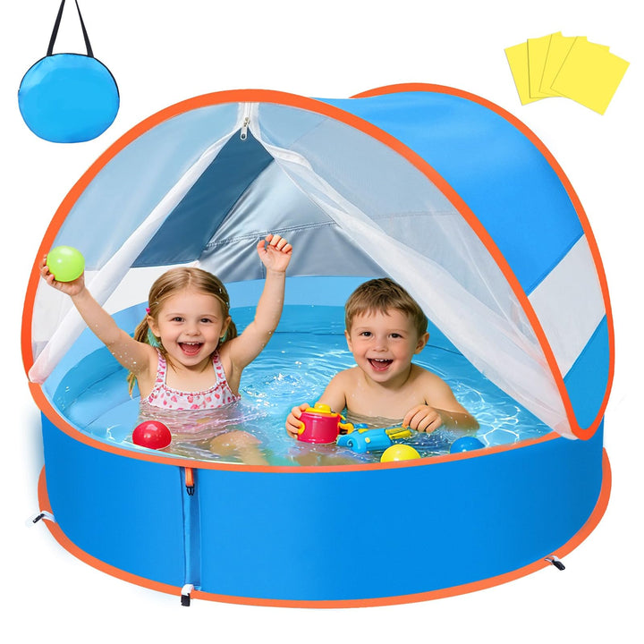 4-in-1 Pop Up Baby Planschbecken, Strandmuschel Baby mit UV Schutz SPF 50+, Strandzelt Baby mit Mosk