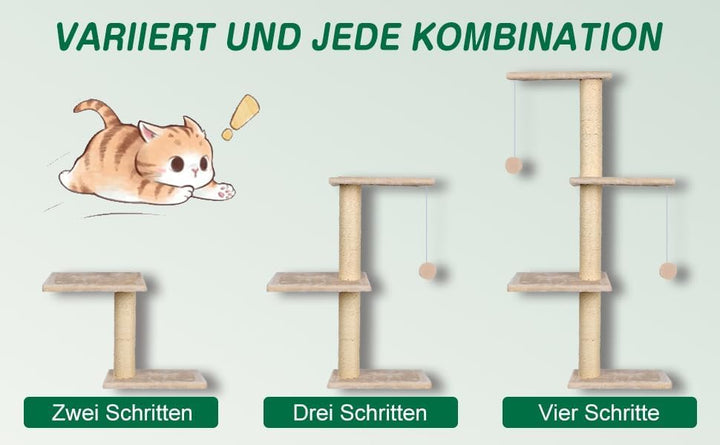 Zvonema Kletterwand Katzen, Katzen Wandelemente, 10-Teilig Kletterwand Set, Stabiler Holz Katzenmöbe