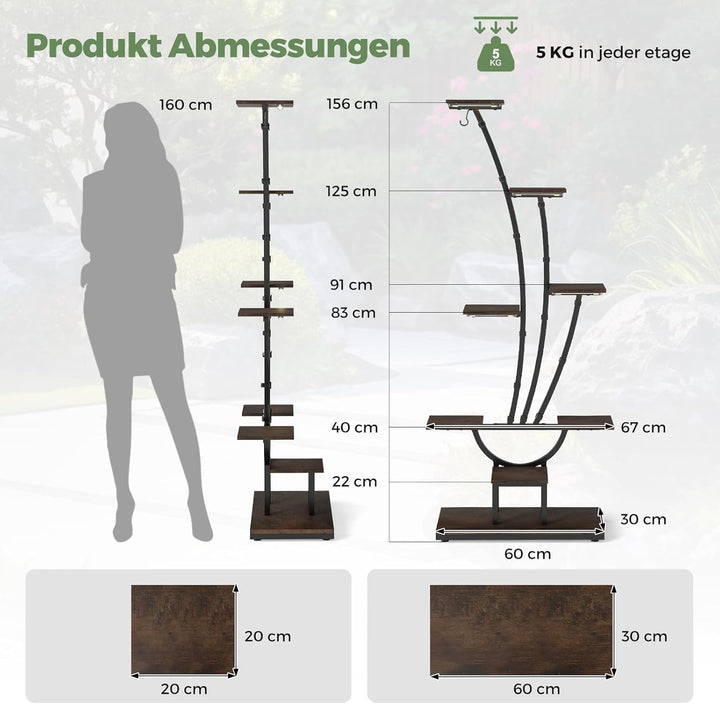 COSTWAY 2 Pack Pflanzenständer mit Wachstumslichtern, 8-stöckiges Pflanzenregal, Blumenständer Innen