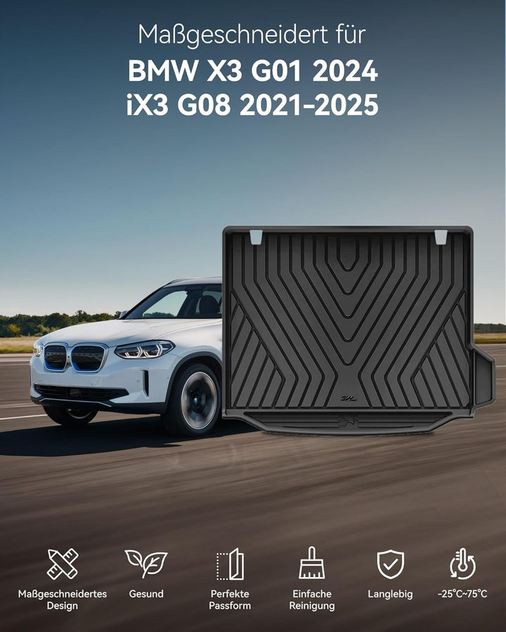 3W kofferraumwanne für BMW X3 G01 2024/iX3 G01 2021-2025, Nicht für PHEV, Thorex™ Allwetter Massgesc