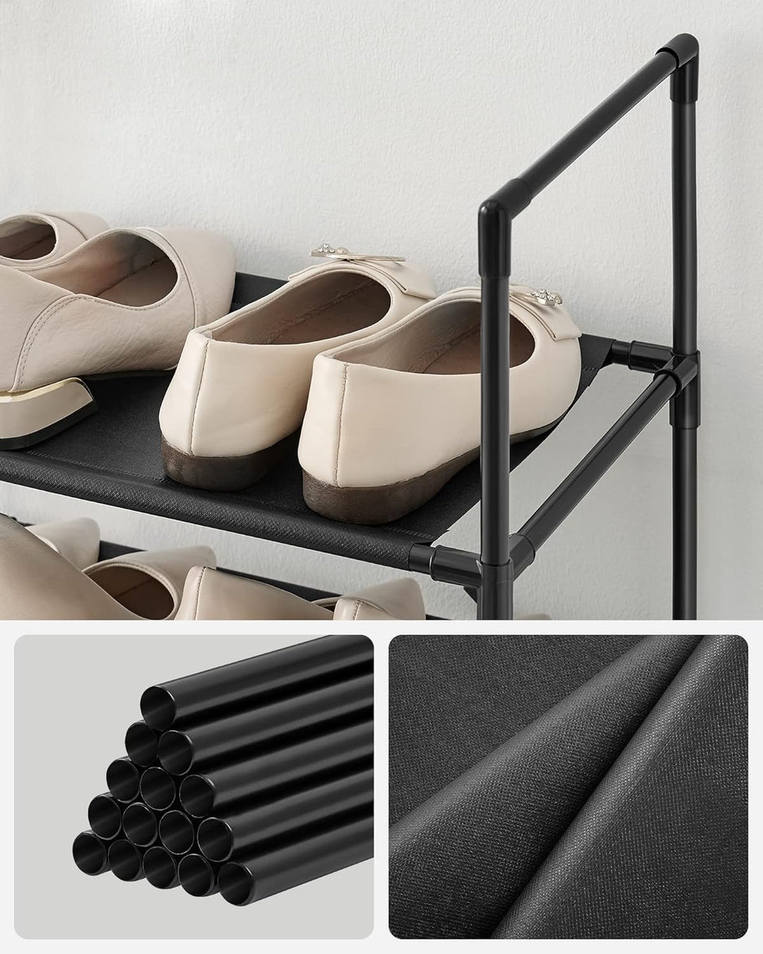 SONGMICS Schuhregal, 10 Ebenen, Schuhablage, Schuhaufbewahrung, schmal, 33 x 33 x 173 cm, Metallgest