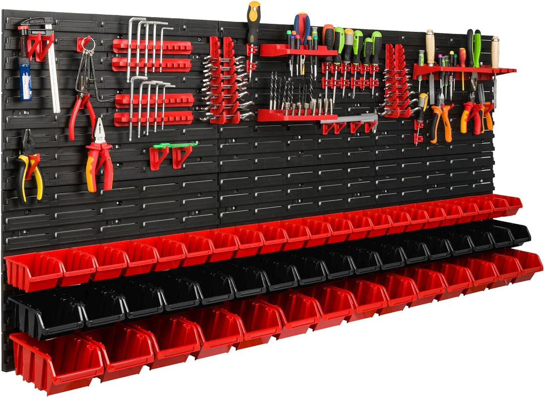 Lagersystem Werkstattregal | 172 x 78 cm | 53 stck. Box | Wandregal mit Werkzeughalterungen und Stap