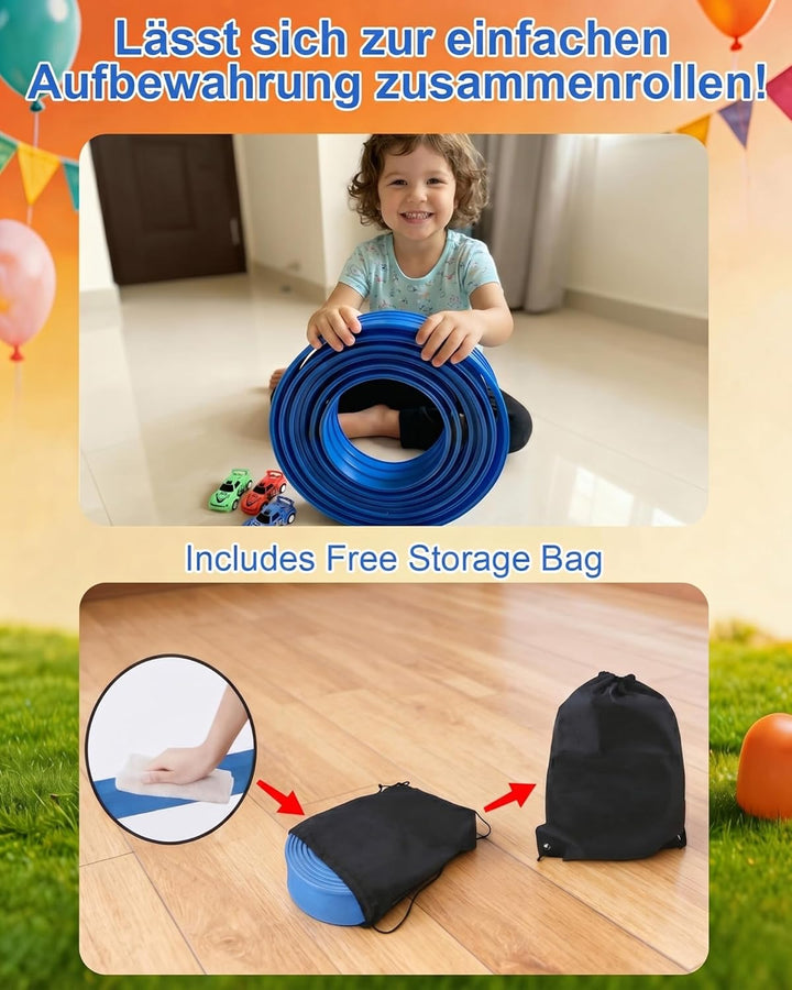 Dreispurige Flexible Rennbahn für Kinder – 5 m Lange Saugnapf-Schwerkraftrampe für 1:64-Modellautos,