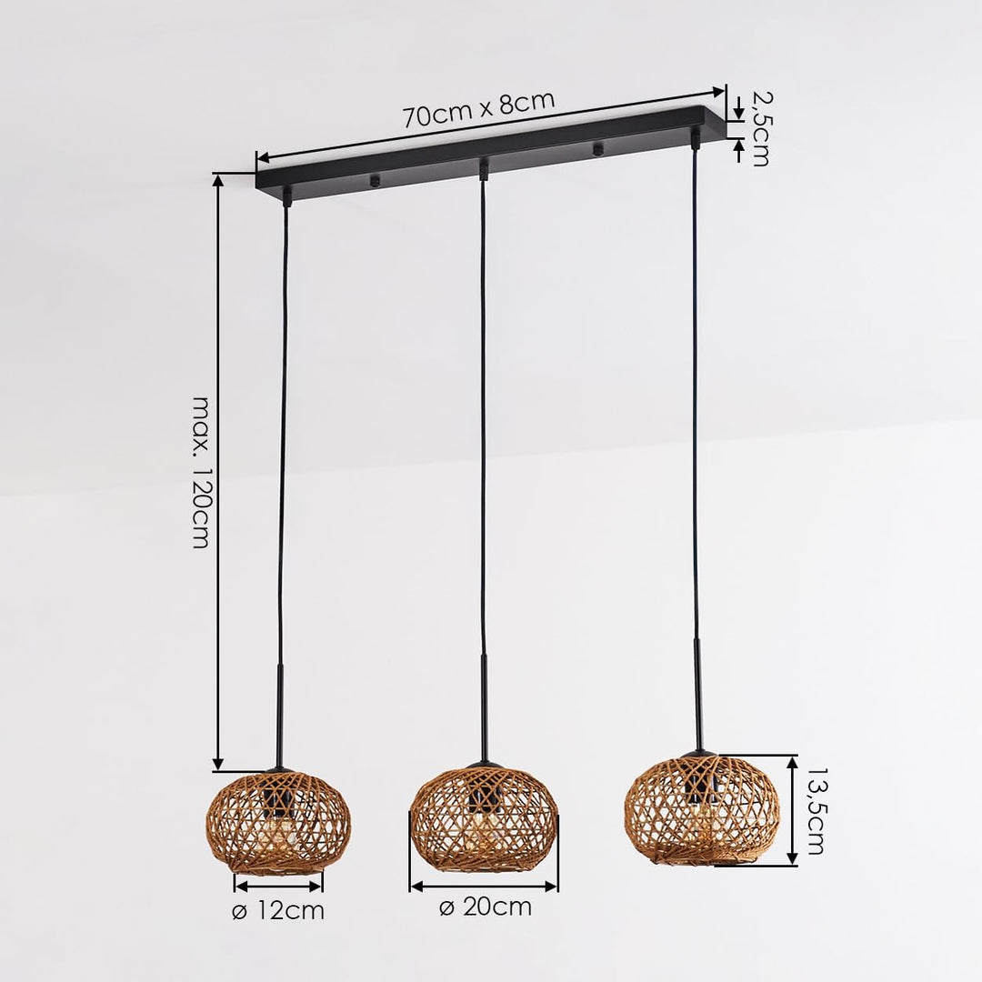 HOFSTEIN Hängeleuchte Mulstrand, 3-flammige Hängelampe aus Metall/Papiergeflecht in Schwarz/Natur, m