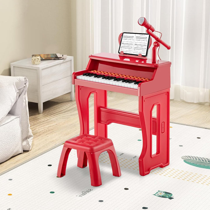 COSTWAY 37-Tasten Kinder Keyboard, elektronisches Kinderklavier mit Hocker, verstellbarem Mikrofon &