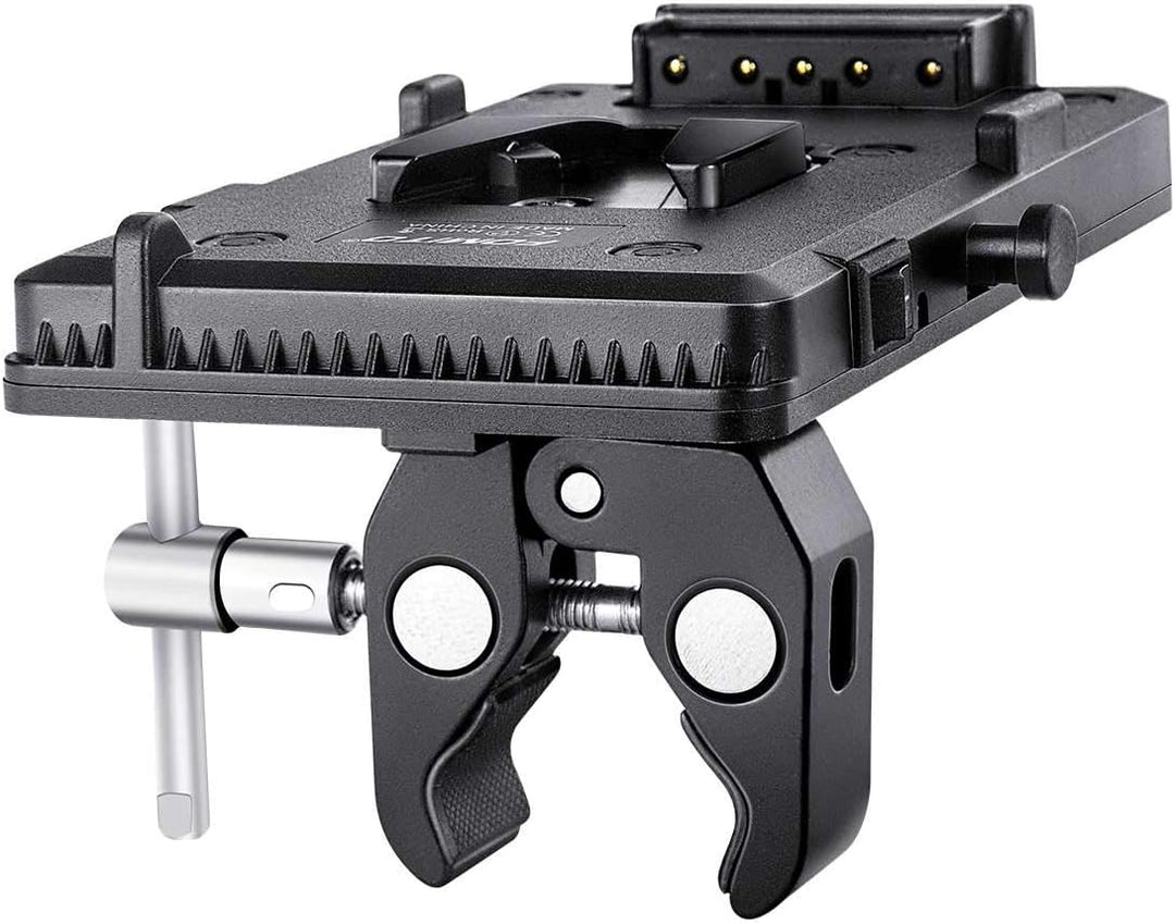 Fomito V-Lock V-Mount Batterieadapterplatte mit Superklemme für Beleuchtungsständer, Stativ, Stützst