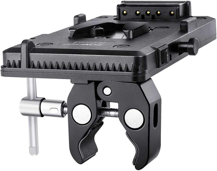 Fomito V-Lock V-Mount Batterieadapterplatte mit Superklemme für Beleuchtungsständer, Stativ, Stützst
