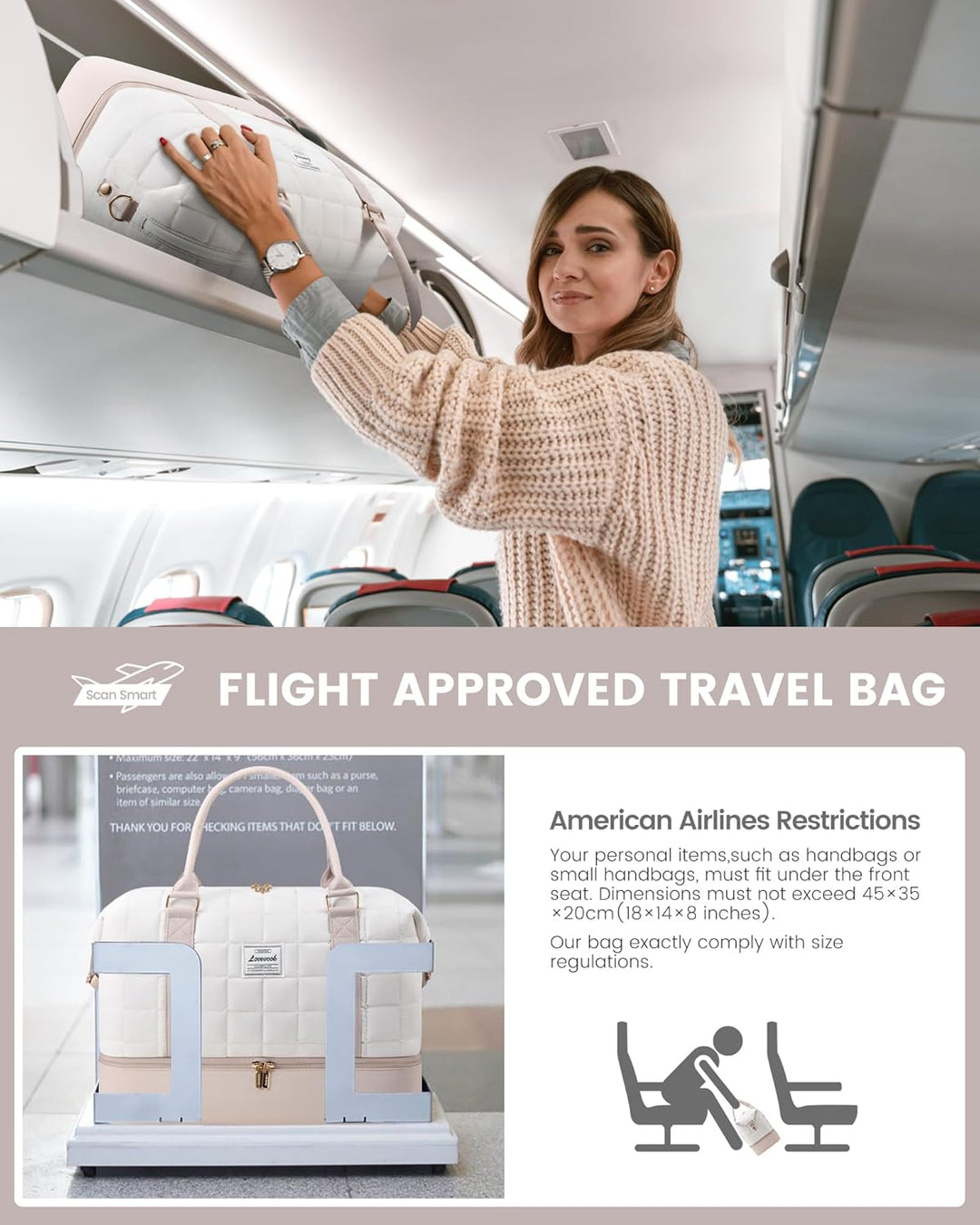 LOVEVOOK Reisetasche Damen, Leicht Puffer Weekender Handgepäck Tasche Kliniktasche Geburt Krankenhau
