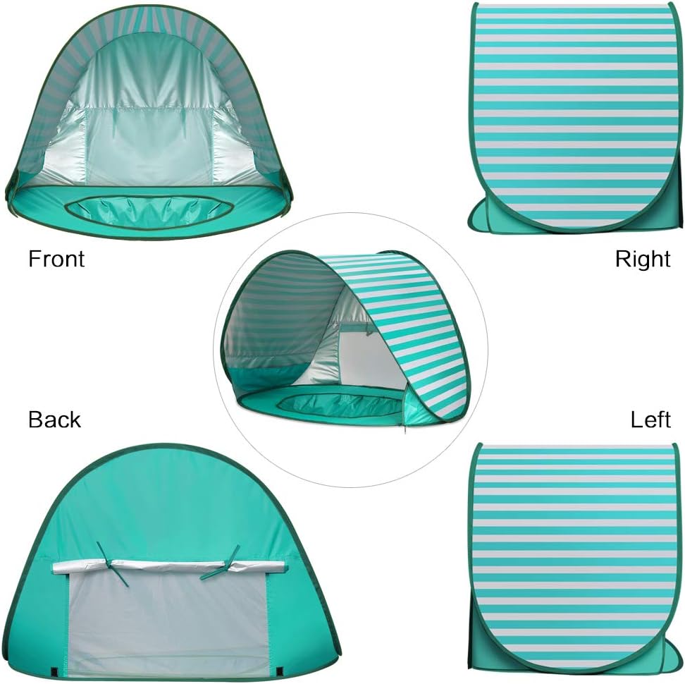 Baby Strandmuschel Pop Up Sonnenschutz Strand mit Minipool, Strandzelt UV Schutz, Atmungsaktiv Porta