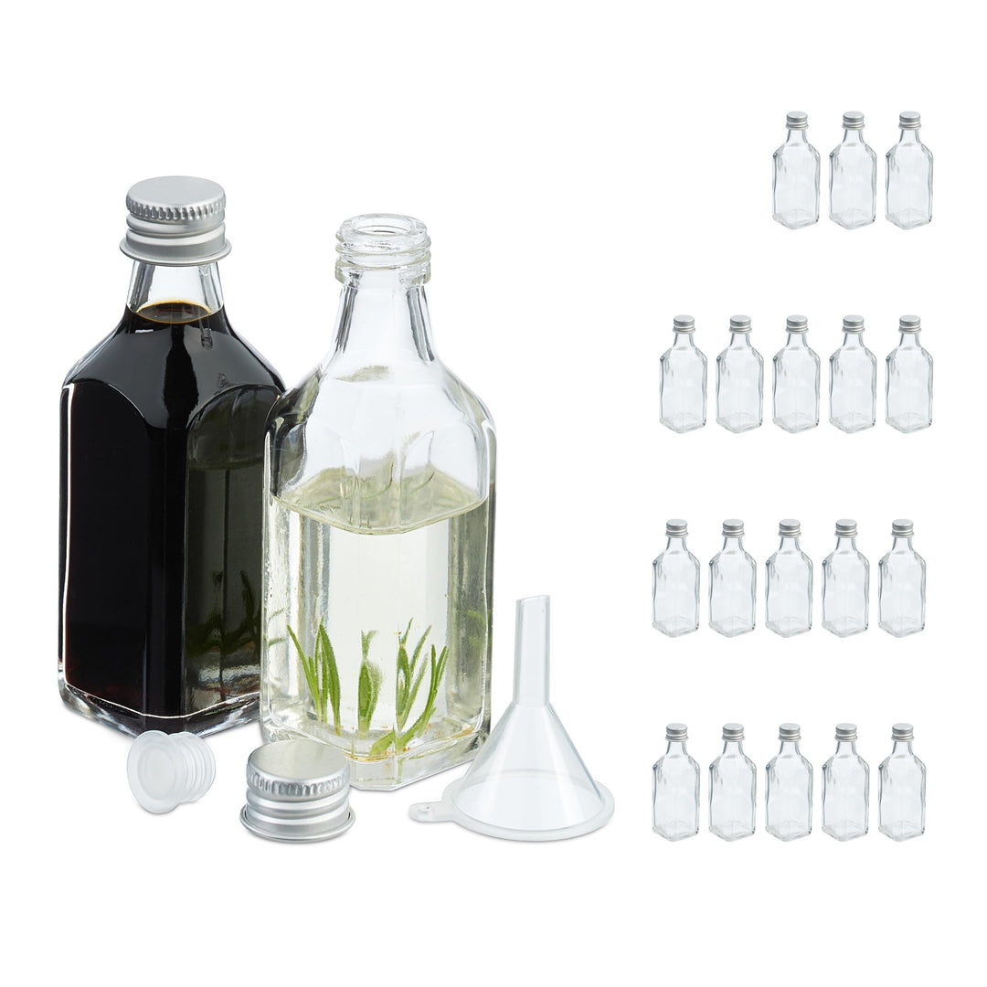 Relaxdays kleine Flaschen, 20er Set, 50 ml, Glasflaschen zum Befüllen, Schraubverschluss & Korken, t