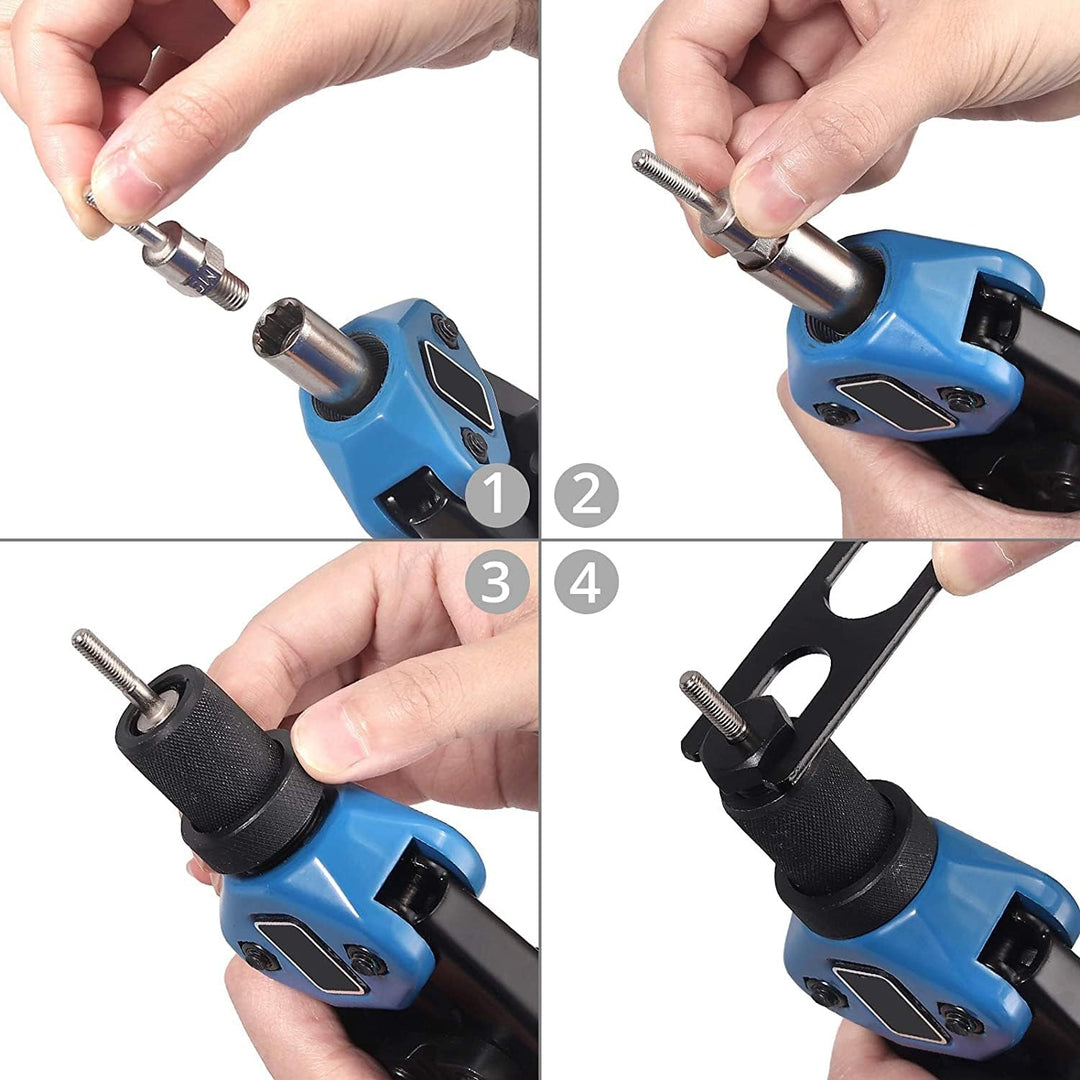 Handnietwerkzeugsatz, 33 cm lange Griffe mit 7 metrischen Dornen und 110 Nietmuttern von M3 bis M12