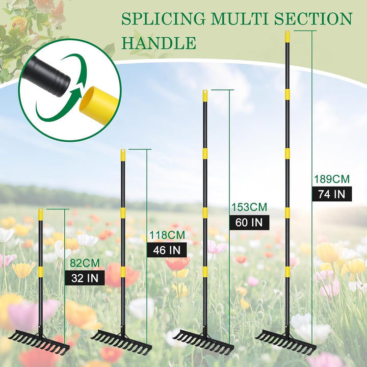 Gartenrechen Schwerlast, 189 cm, Metallrechen mit 12 Zinken, Bogenrechen mit langem Griff zum Lösen