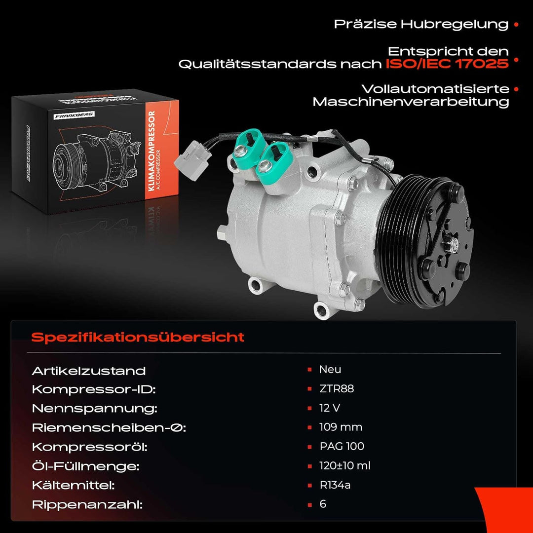 Frankberg Klimakompressor Klimaanlage Kompatibel mit Accord VI CG CK 2.2L 2002 Civic VII EP EU EV 1.