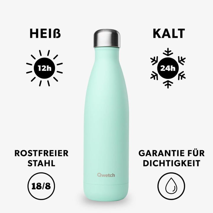 QWETCH - Isothermische Originals Flasche - Pastel Grün 500ml - Nomadische Edelstahlflasche - 24h Kal