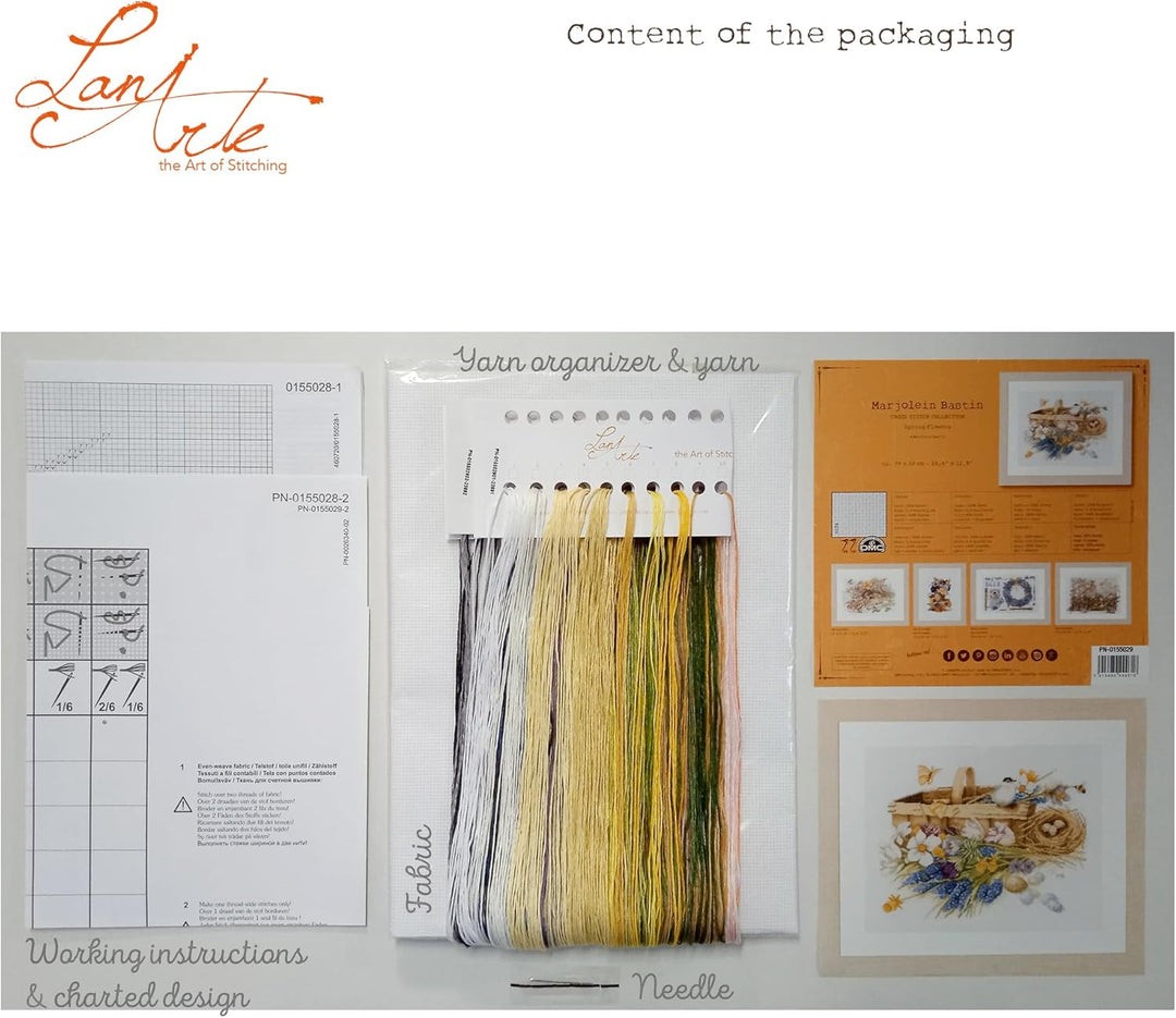 Lanarte Zählmusterpackung Frühjahrsblumen Zählstoff Kreuzstichpackung, Baumwolle, Mehrfarbig, 39 x 3