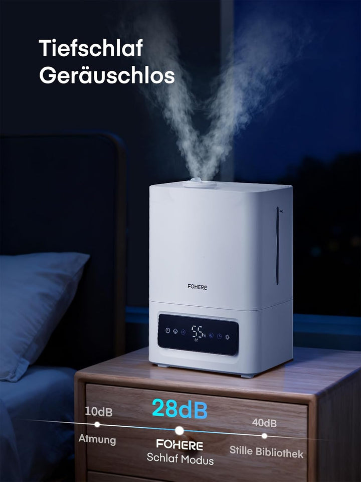 FOHERE 6L Luftbefeuchter für Grosse Räume, 60H Kaltnebel leiser Humidifier für Kinderzimmer, Schlafz