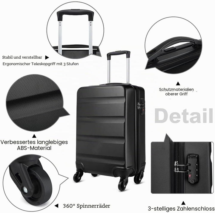 KONO Koffer Trolley Handgepäck Leicht Hartschalenkoffer aus ABS Reisekoffer mit 4 Rollen Kofferset S