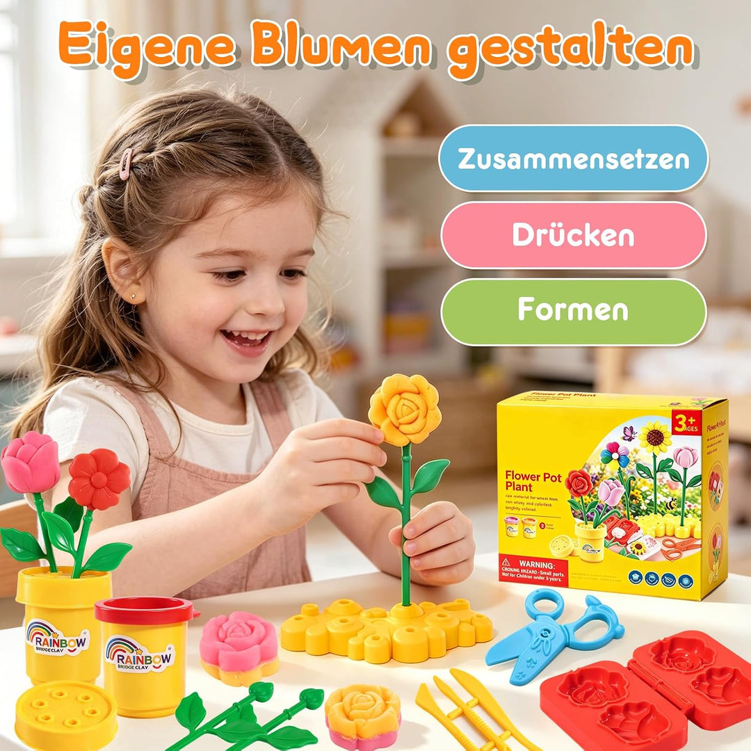 VBACALA Knete Set Kinder Blumen DIY, Flower Bouquet Bastelset Kinder, Knetblumen Selber Machen mit B