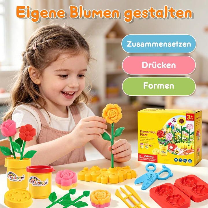 VBACALA Knete Set Kinder Blumen DIY, Flower Bouquet Bastelset Kinder, Knetblumen Selber Machen mit B