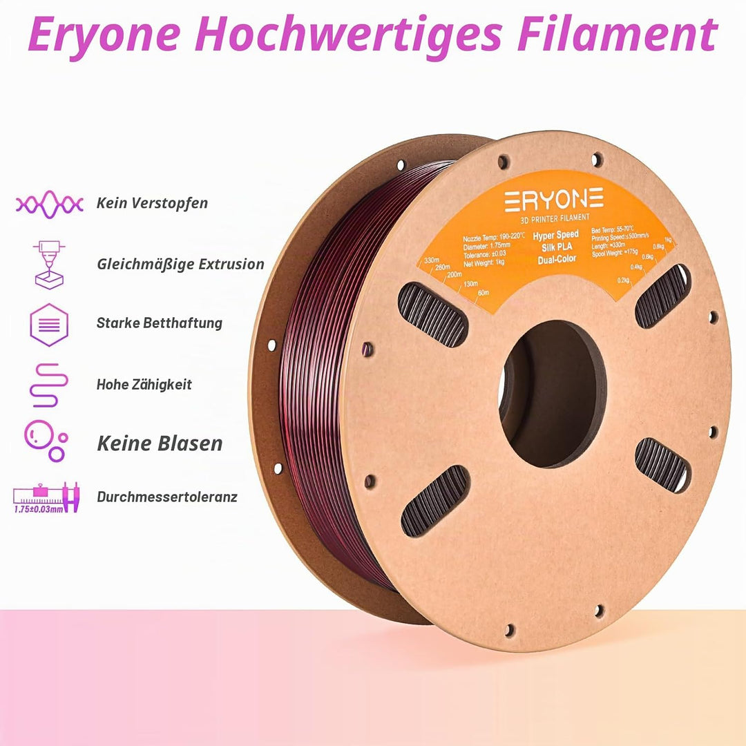 ERYONE High Speed Filament Silk Dual Color 1.75mm +/- 0.03mm, 3D Printing PLA Pro Filament Fit Most