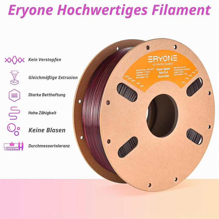 ERYONE High Speed Filament Silk Dual Color 1.75mm +/- 0.03mm, 3D Printing PLA Pro Filament Fit Most