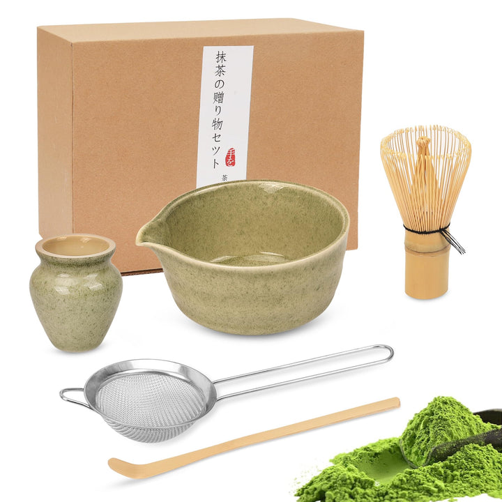 Premium Matcha Tee Set mit Bambusbesen, Keramikschale, Schaufel & Halter - Komplettes Set für Tradit