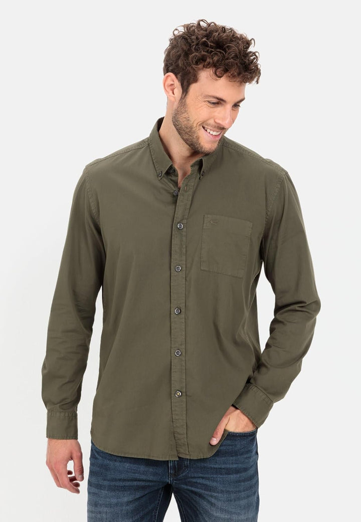 camel active Herren Langarmhemd aus Baumwolle XXL Dunkelgrün, XXL Dunkelgrün
