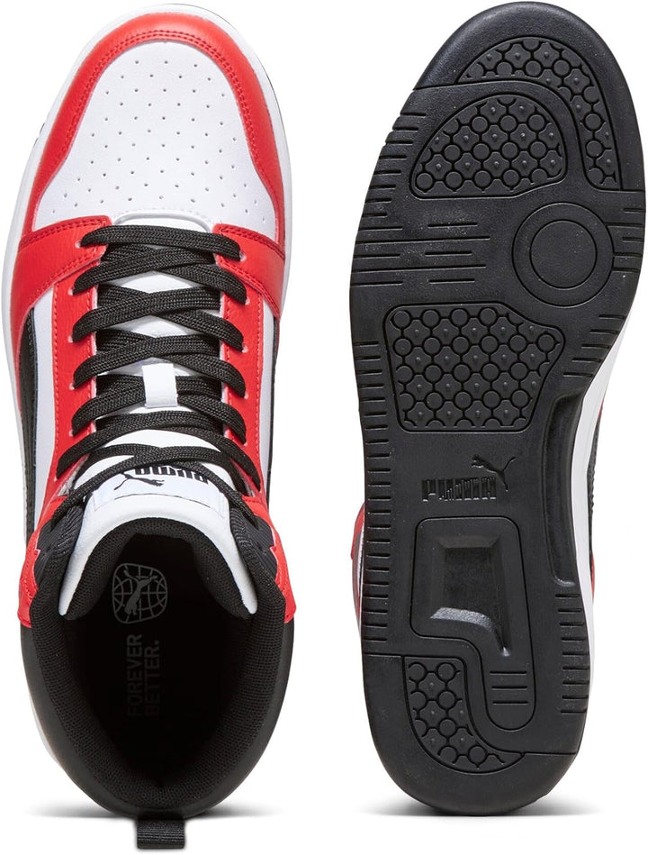 PUMA Unisex Rebound V6 Sneaker 43 EU Puma White Puma Black For All Time Red, 43 EU Puma White Puma B
