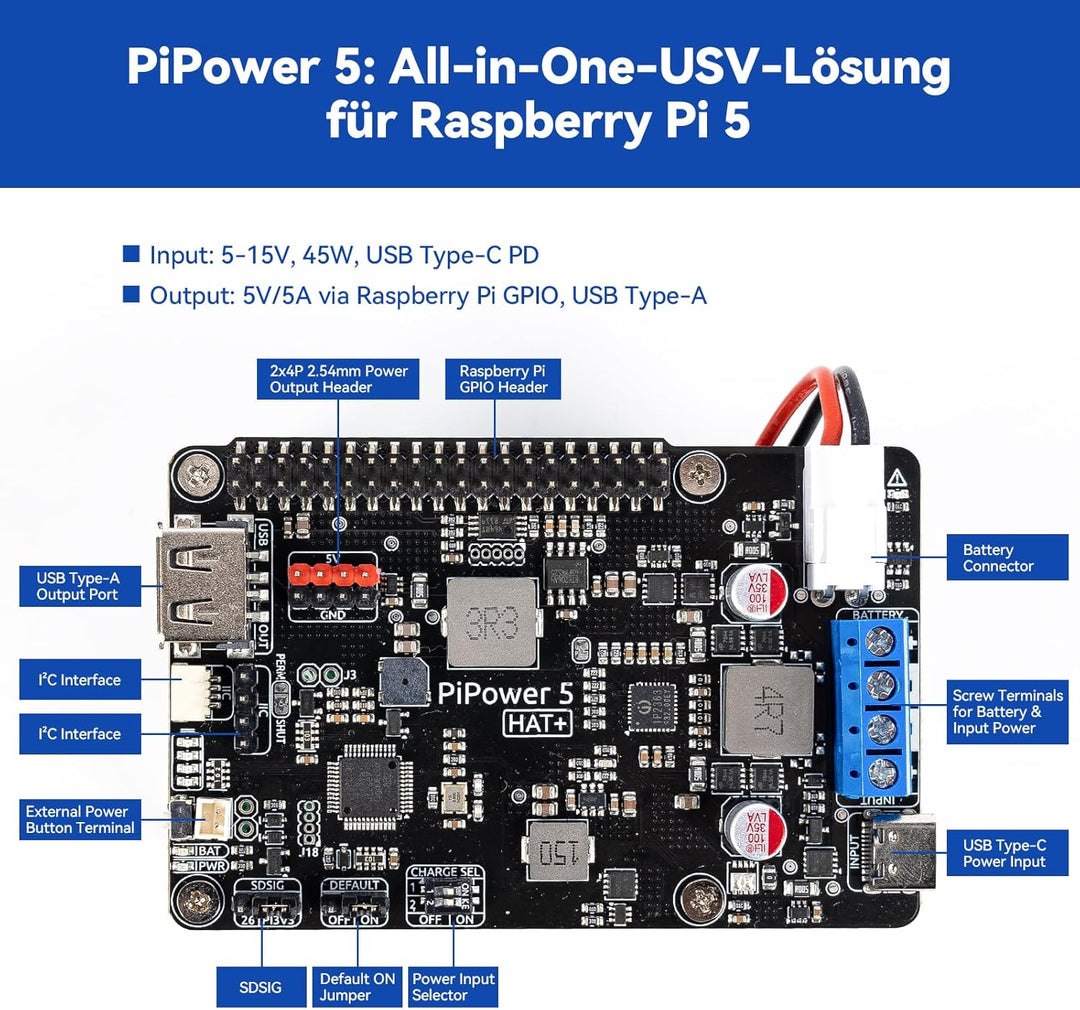 SunFounder Raspberry Pi 4 UPS Stromversorgung, Acrylgehäuse, Schutz des Raspberry Pi und der Daten,