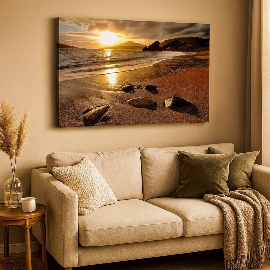 Bilder auf Leinwand 100x70cm Leinwandbild Strand Wolken Abend Küste Gross Wanddeko Bild Schlafzimmer