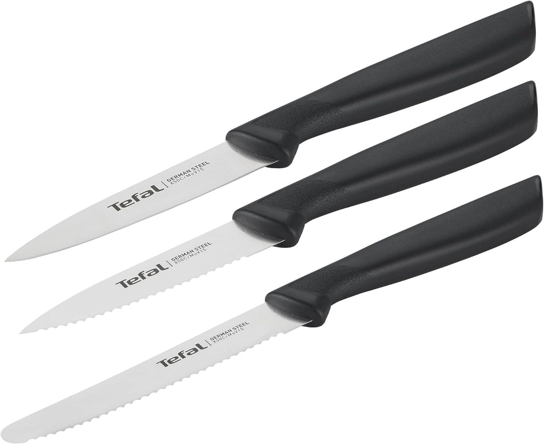 Tefal K2733S Colorfood Messerset 3-teilig | Universalmesser (10 cm)/Schälmesser (8 cm) gezahnt, Schä