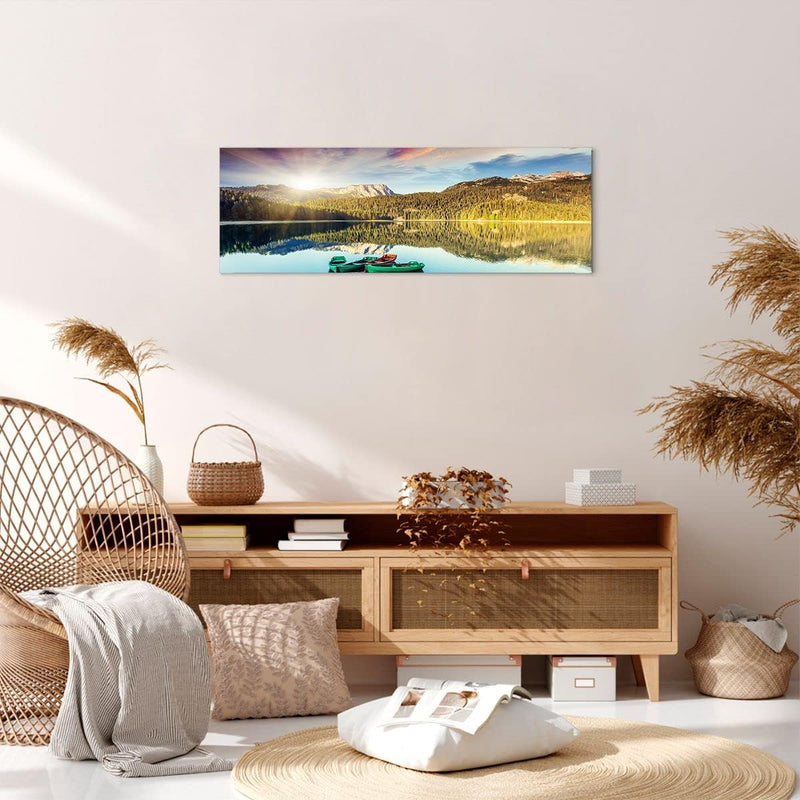 Panorama Bilder auf Leinwand See Berge Wasser Leinwandbild mit Rahmen 90x30cm Wandbilder Dekoration