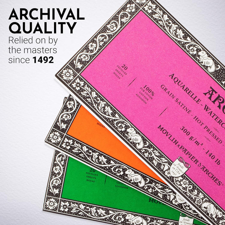 Arches 1795068 Aquarellpapier im Block (10 x 25 cm, 4-seitig geleimt, 300g/m² Satiniert) 20 Blatt na