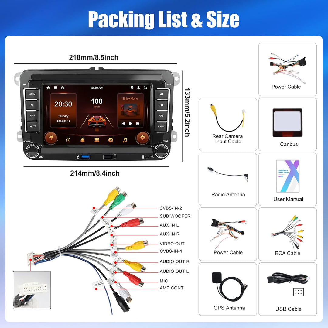 [2+64G] CAMECHO Android 13 Autoradio für VW Golf 5 Golf 6 Skoda Polo Passat Tiguan Touran mit Carpla