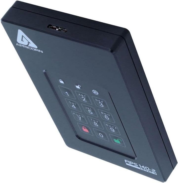 Apricorn Aegis Fortress L3 Festplatte, FIPS Level 3, 2TB USB 3.0, Hardware-verschlüsselt, mit PIN-Zu