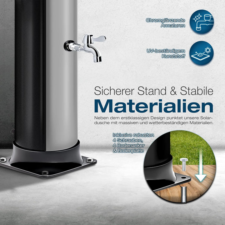 tillvex Solardusche 20 Liter inkl. Schutzhaube | Solar Garten-dusche warmes Wasser | Pooldusche Camp