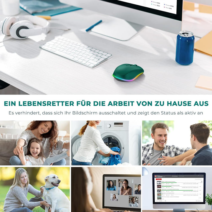 seenda Kabellose Maus mit Jiggler, Wiederaufladbare 2.4G Funkmaus mit Beleuchtung, Leise Wireless Mo