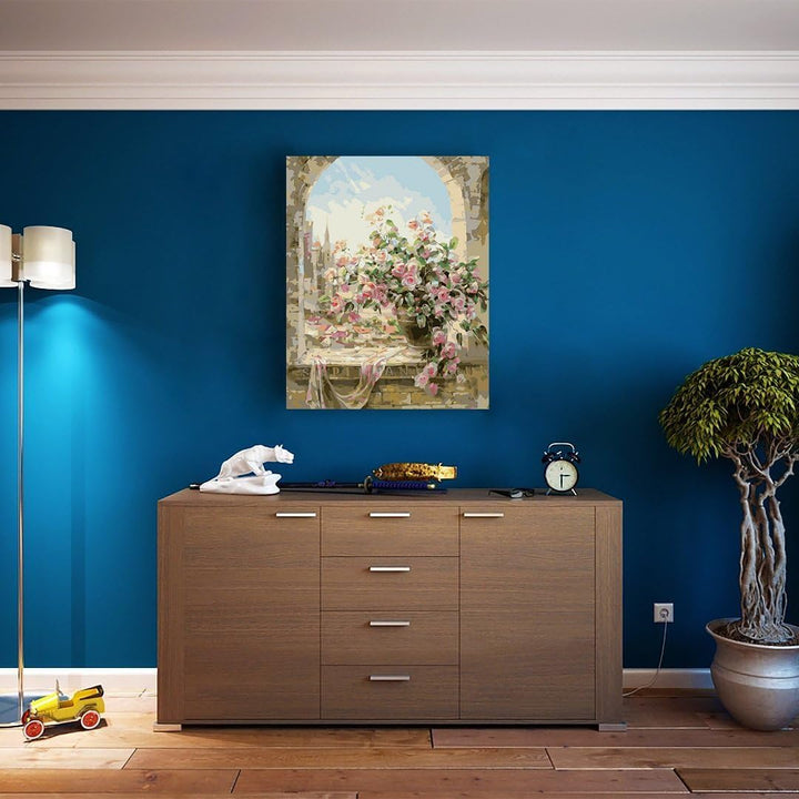 Artnapi Malen nach Zahlen Erwachsene mit Rahmen | DIY Handgemalt | Blumen - Blumen im Fenster | Kit
