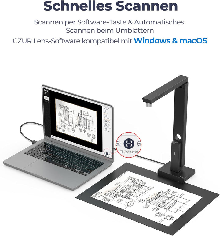 CZUR 12MP USB-Dokumentenkamera und Visualizer, A4 Dokumentenscanner tragbarer Scanner, für Lehr- und