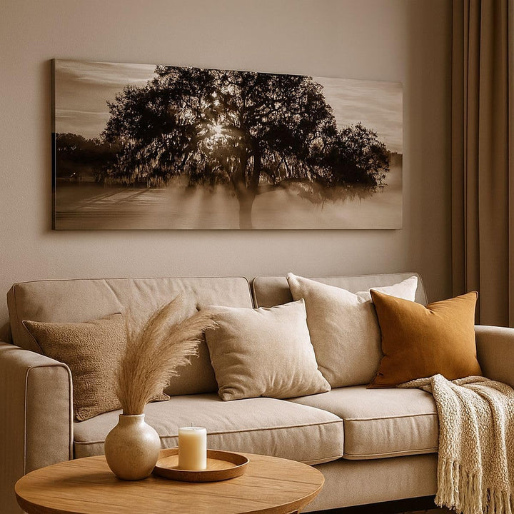 Wandbilder Dekoration Wohnzimmer Baum Feld Natur Panorama Bilder auf Leinwand 120x50cm Leinwandbild