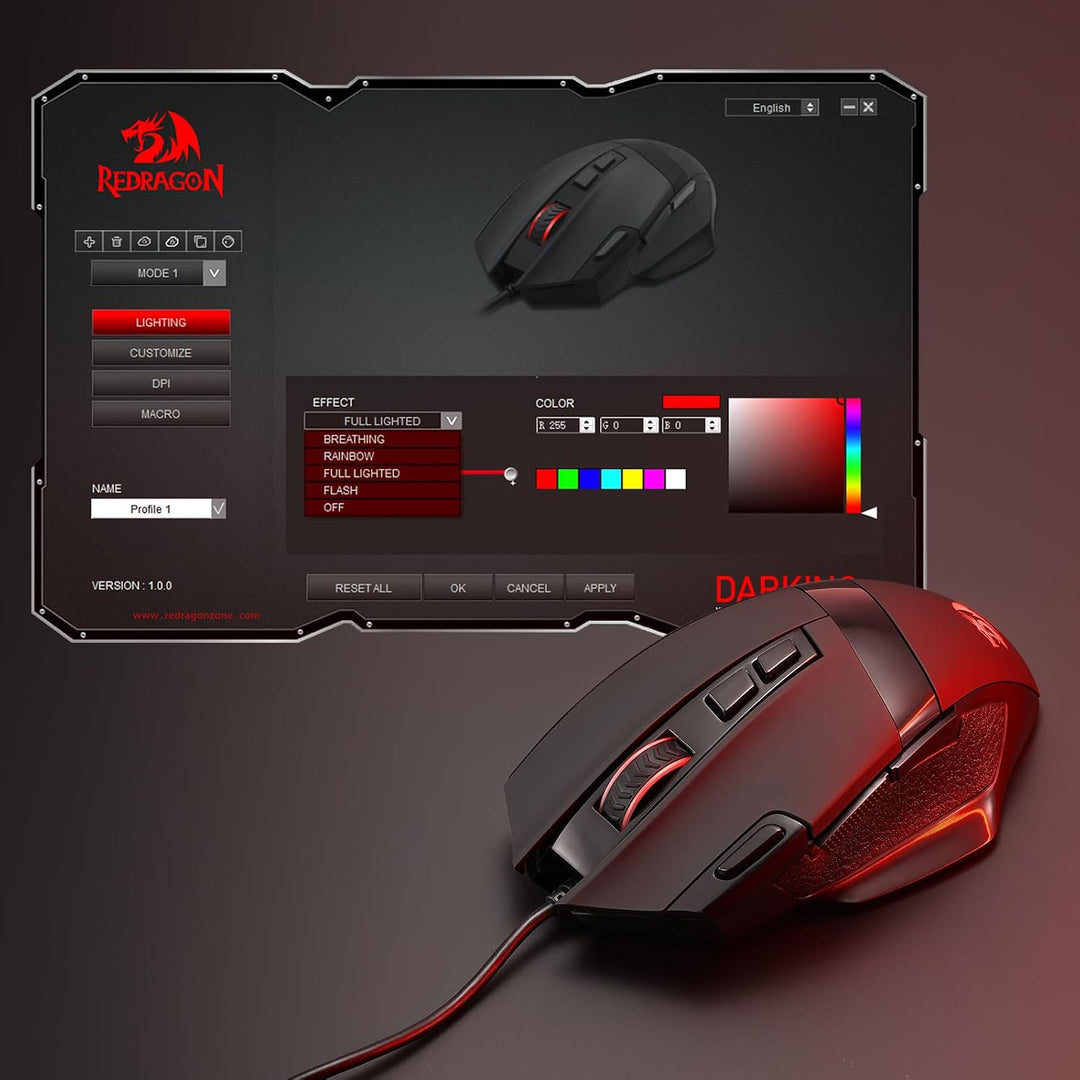 Redragon M619 RGB Gaming Maus Kabelgebunden Optisch 12800 DPI | 8 Programmierbare Tasten Ergonomisch