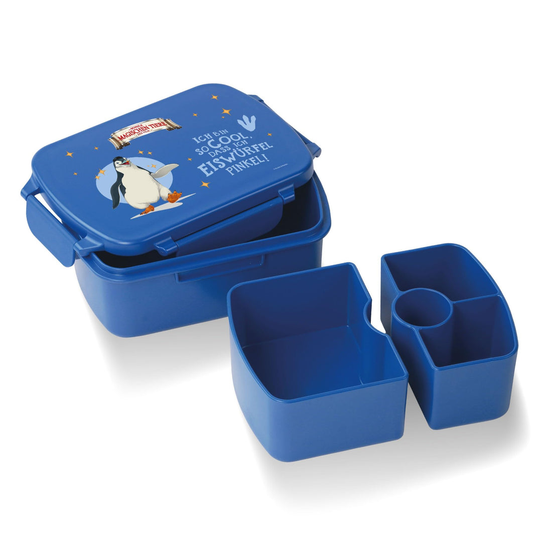 AWAVE Die Schule der Magischen Tiere Brotdose Kinder mit Fächern rPET Blau Juri Snackbox 1 L mit Dec