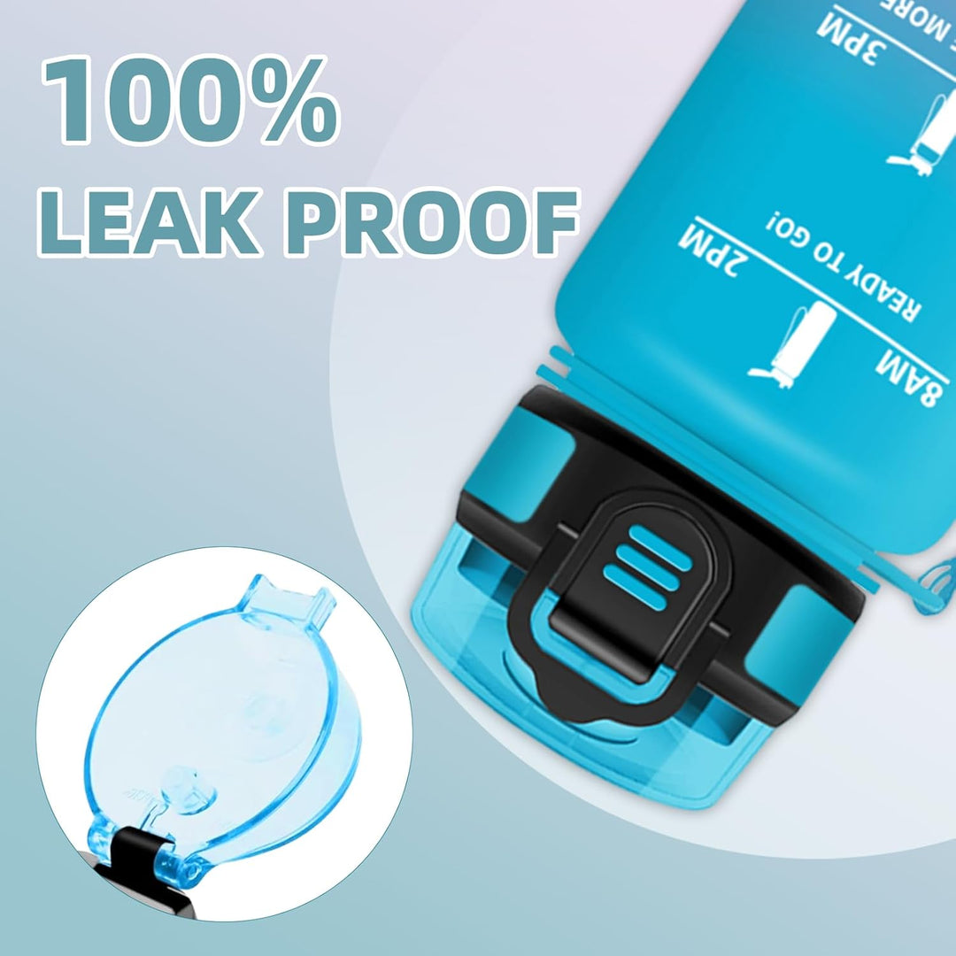 HoneyHolly Trinkflasche 1L, Zeitmarkierung, Wasserflasche, Auslaufsicher, Trinkflasche Sport, Wieder