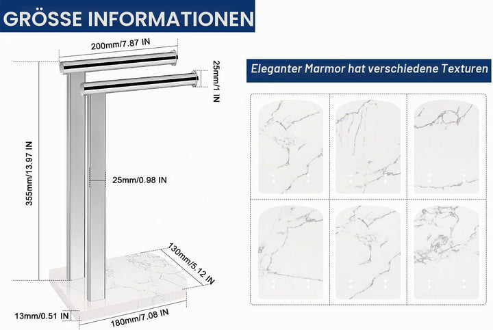 NearMoon Handtuchhalter mit ausbalancierter Marmor-Basis, freistehender L-förmiger Handtuchring aus