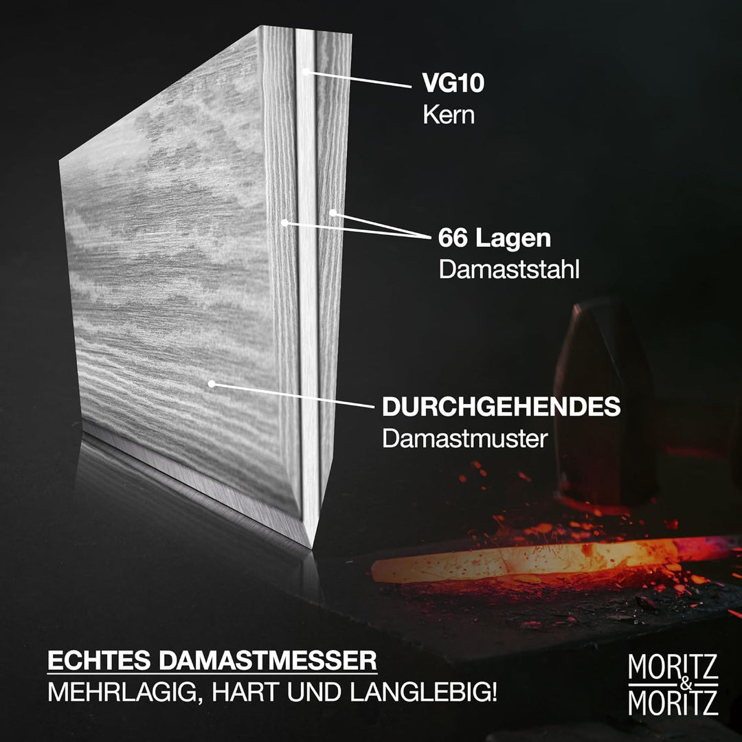 Moritz & Moritz Damastmesser 20 cm - Profi Kochmesser aus 67 Lagen Damaststahl - Scharfes Küchenmess