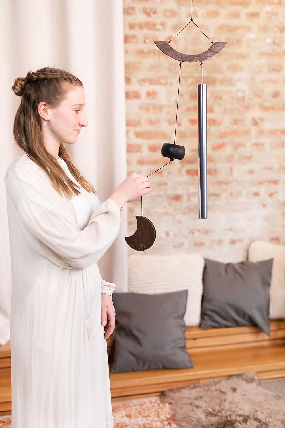Sonic Energy Moon Meditation Chime – Windspiel mit 1 Klangstab (432 Hz) – für Garten u. Entspannung