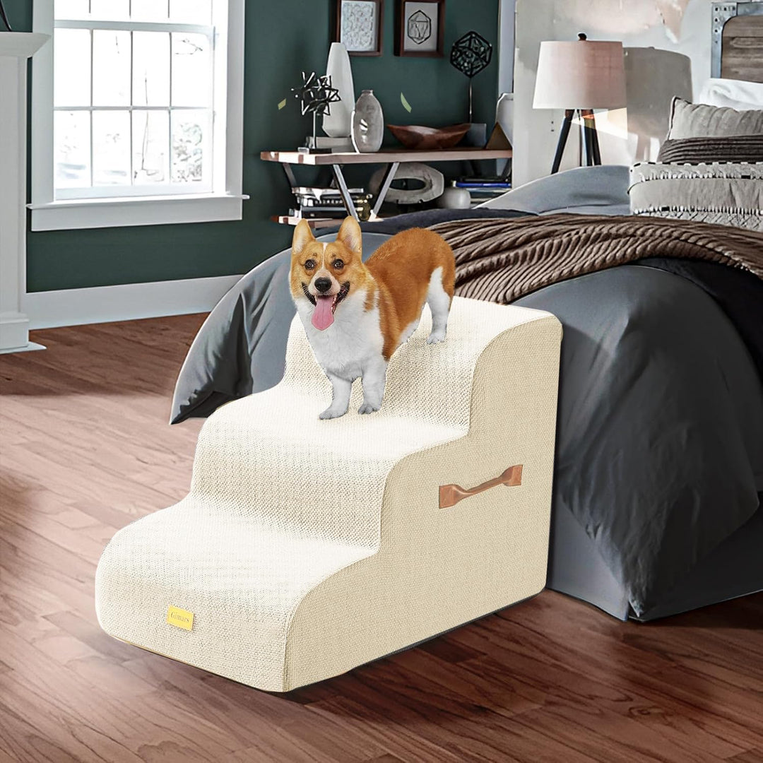 Gimars Hundetreppe mit 30D Hochdichtem Schaum & Extra-Breiten Stabilen 3 Stufen 40 cm hoch, Abnehmba